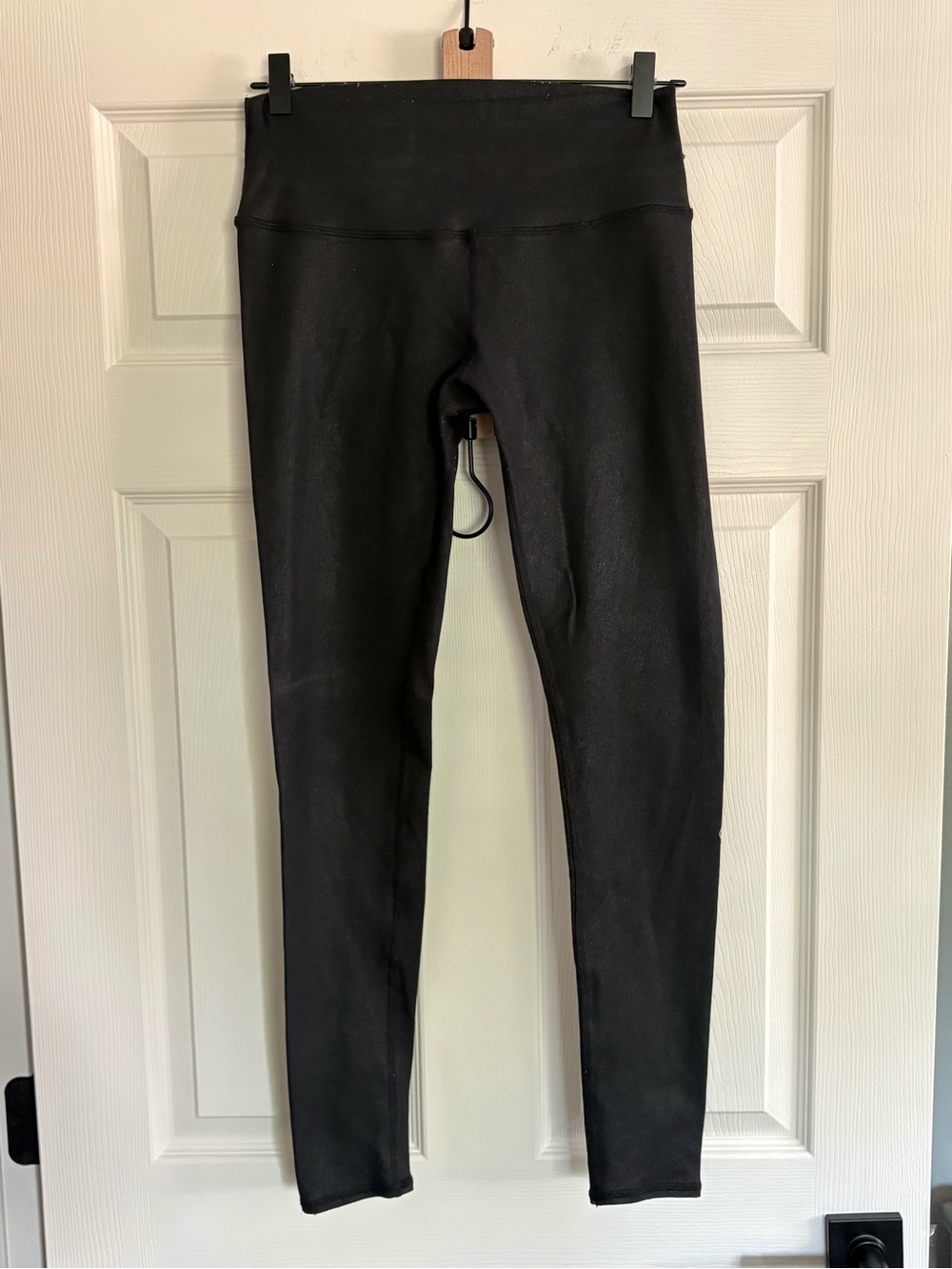 ALO Faux Black Distressed Leather High-Rise Leggings